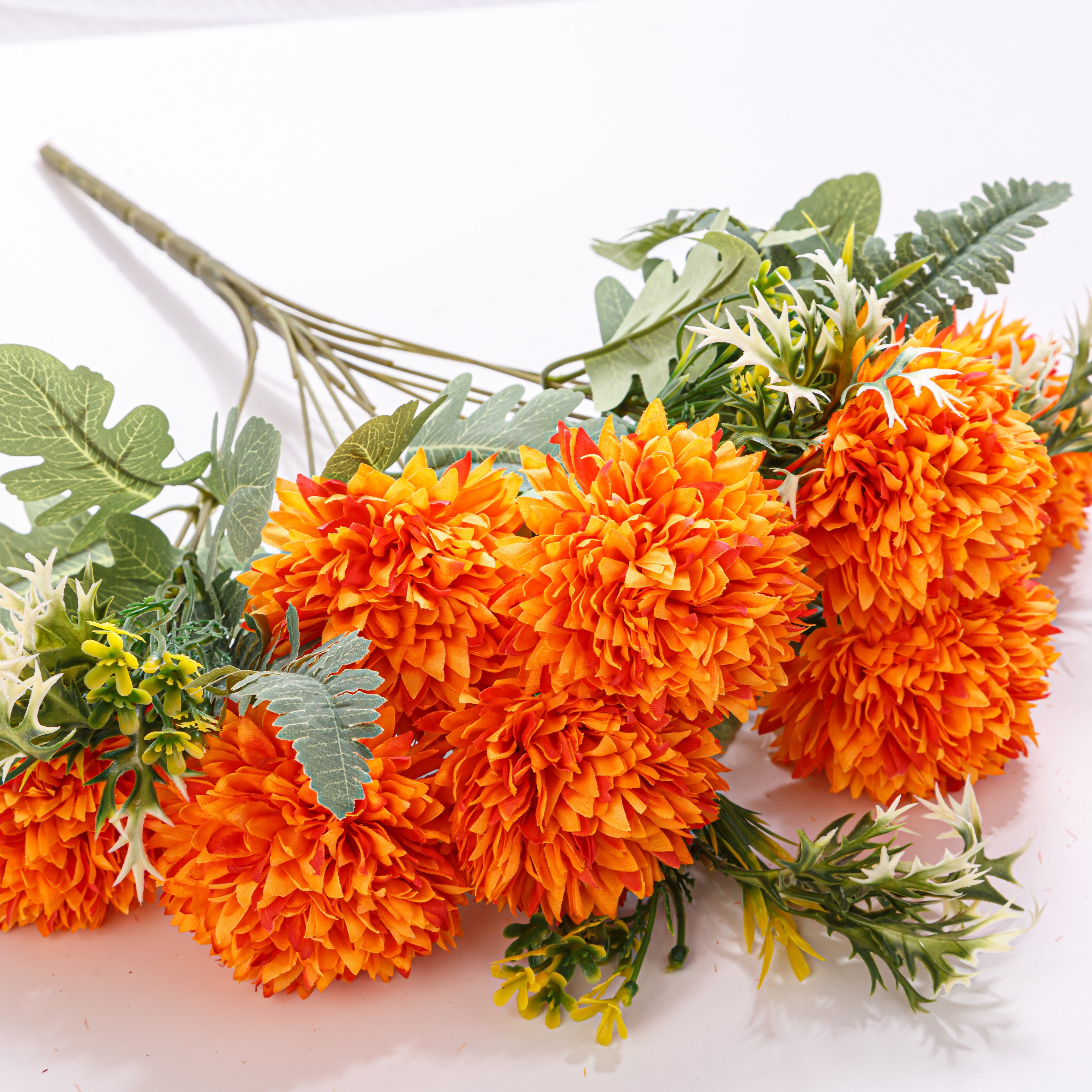 12 heads small ball chrysanthemum white silk artificial flowers for home decoration