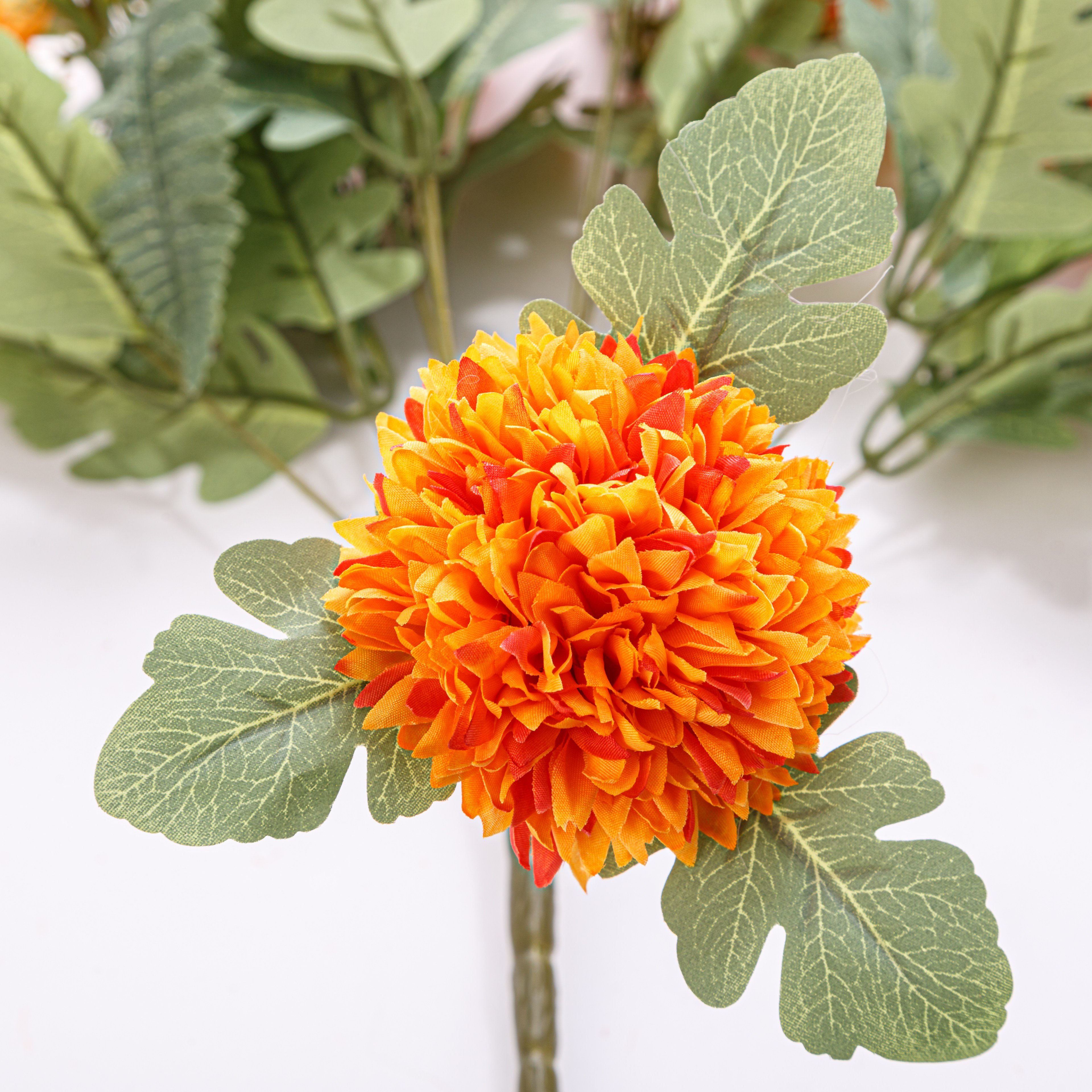 12 heads small ball chrysanthemum white silk artificial flowers for home decoration