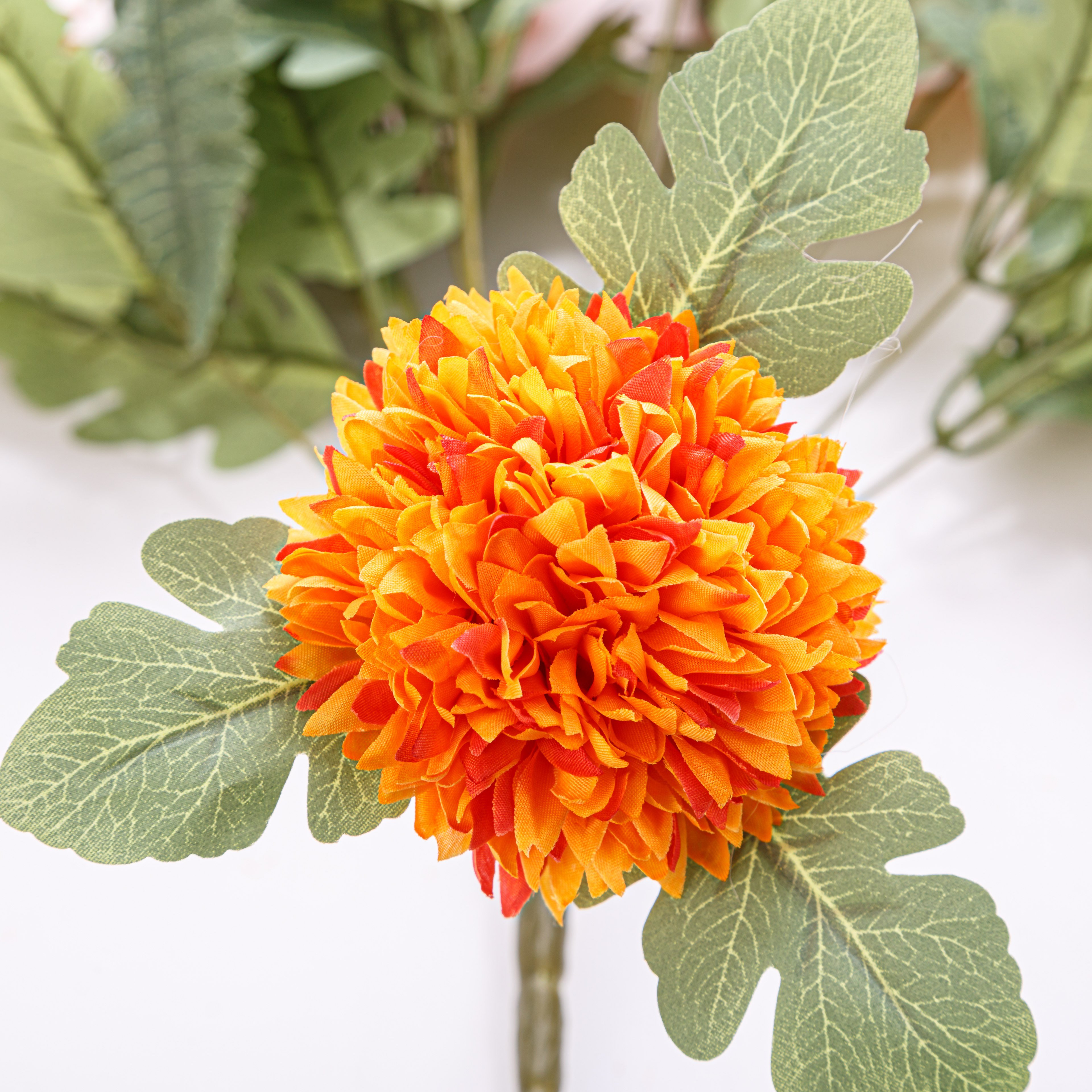 12 heads small ball chrysanthemum white silk artificial flowers for home decoration