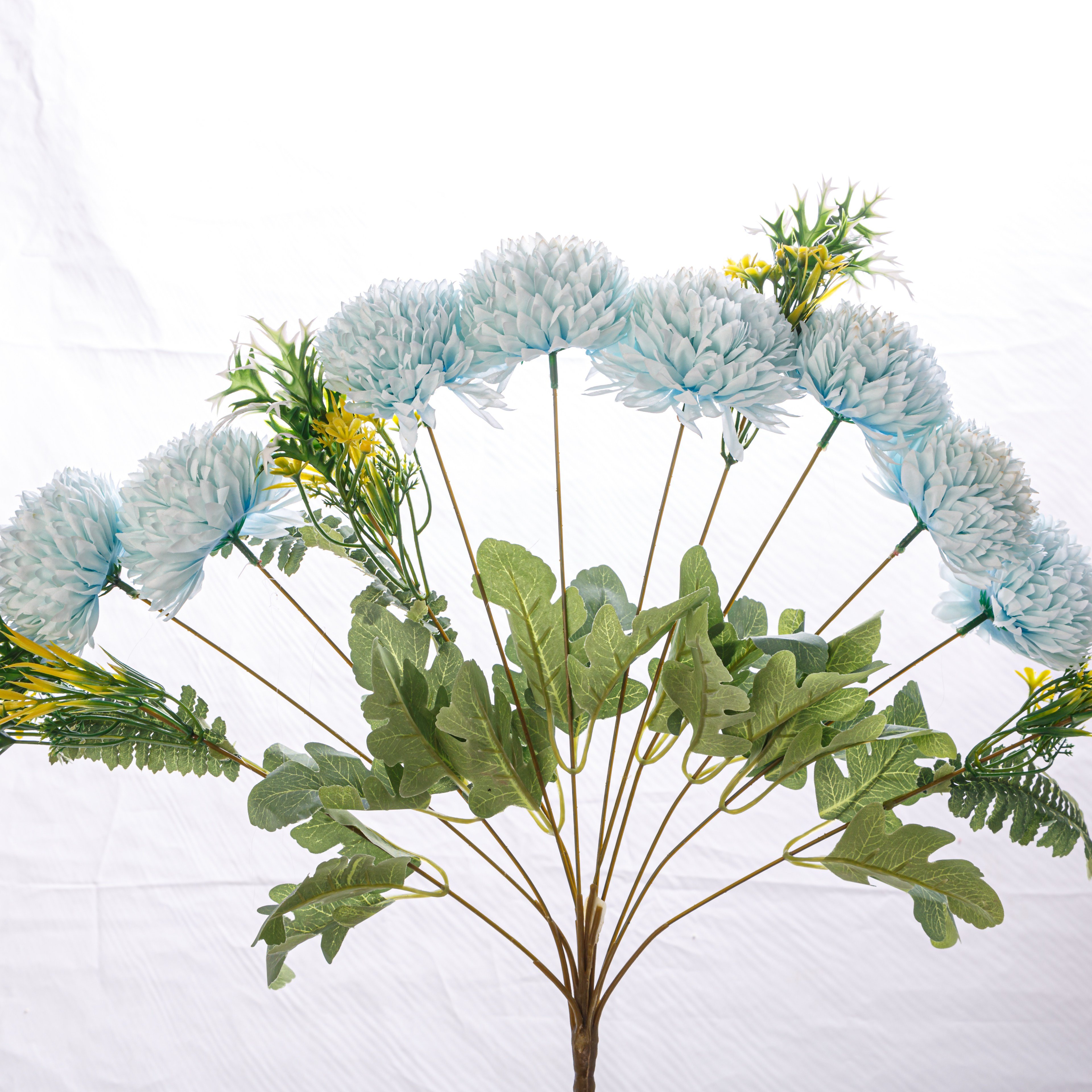 12 heads small ball chrysanthemum white silk artificial flowers for home decoration