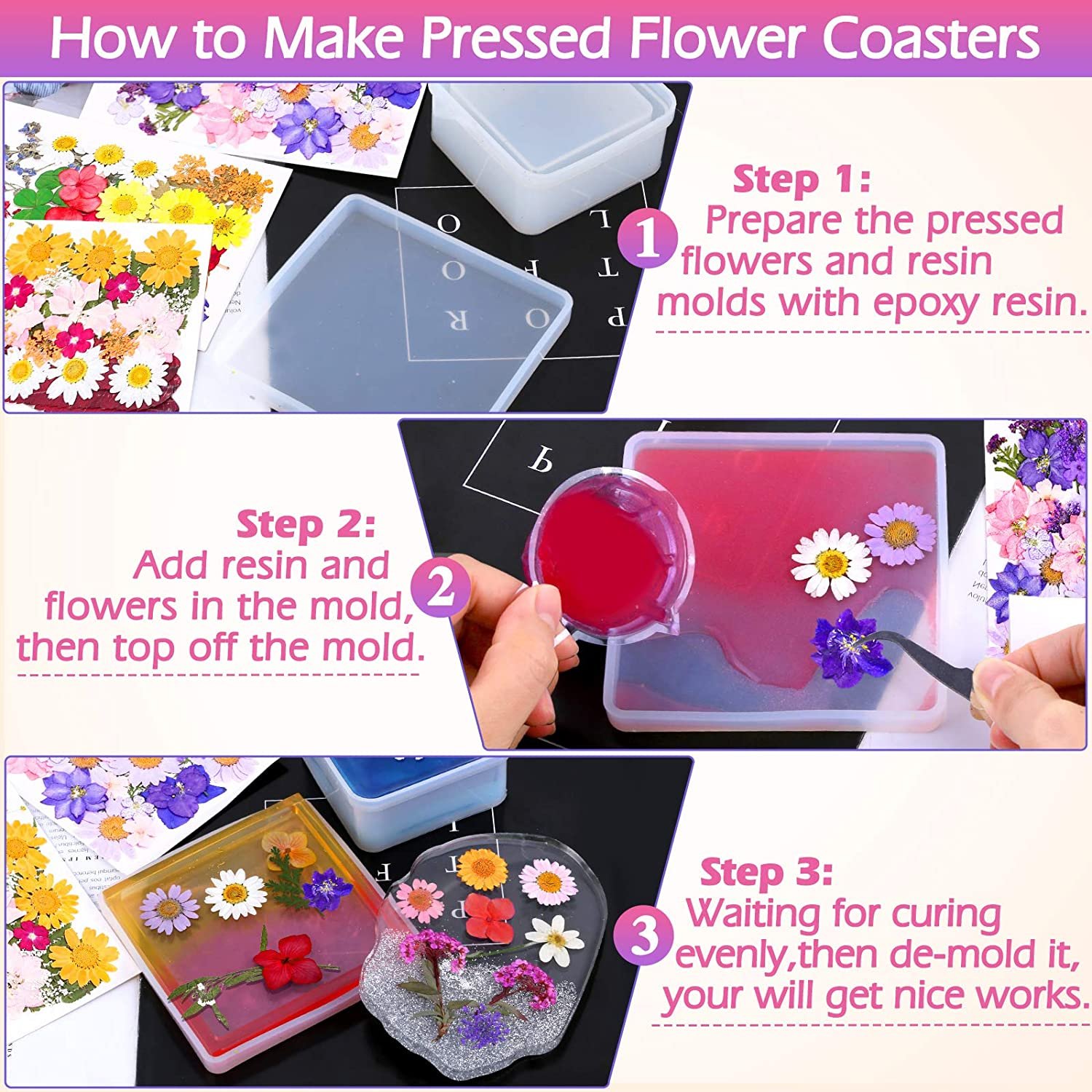 Nuanchu Pressed Flowers Resin Flowers for Resin Mold, Real Daisy Dried Flower Leaves Natural with Tweezers for Scrapbooking DIY