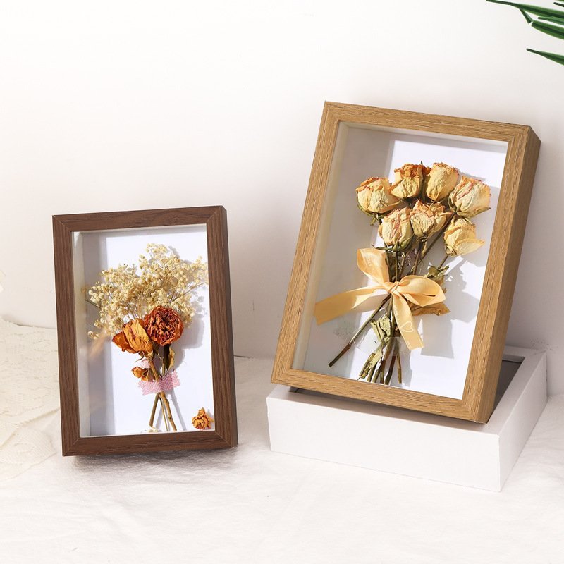 Customized Wooden 3D Shadow Box Frame 3D Vintage Miniature Specimen Photo Frames Dried Flower Photo Frame Decoration