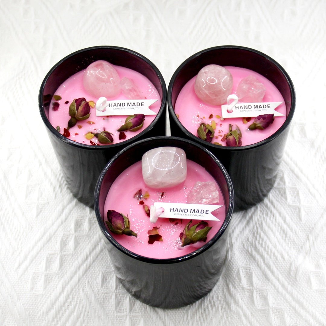 Custom Luxury Natural Crystal Votive Candles Popular Colourful Scented Candles in Black Glass for Home Decoration Holiday