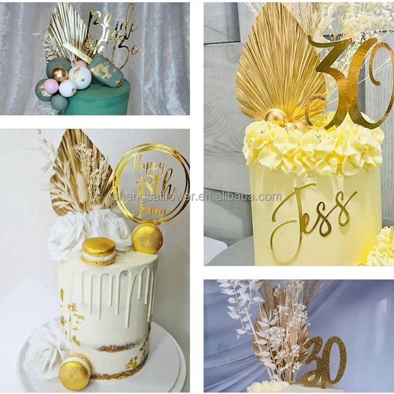 Palm Fan Cupcake Topper palm spears for cakes Spear Leaf Cake Insert Supplies Cake Decorations for Birthday Wedding Party