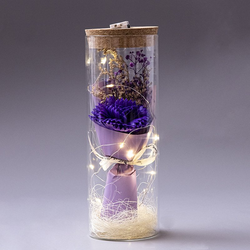 Valentine's Day anniversary rose full star sunflower eternal flower with light glass cover send teacher birthday gift wholesale