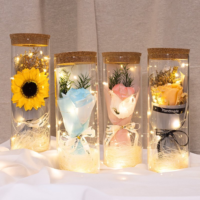 Valentine's Day anniversary rose full star sunflower eternal flower with light glass cover send teacher birthday gift wholesale