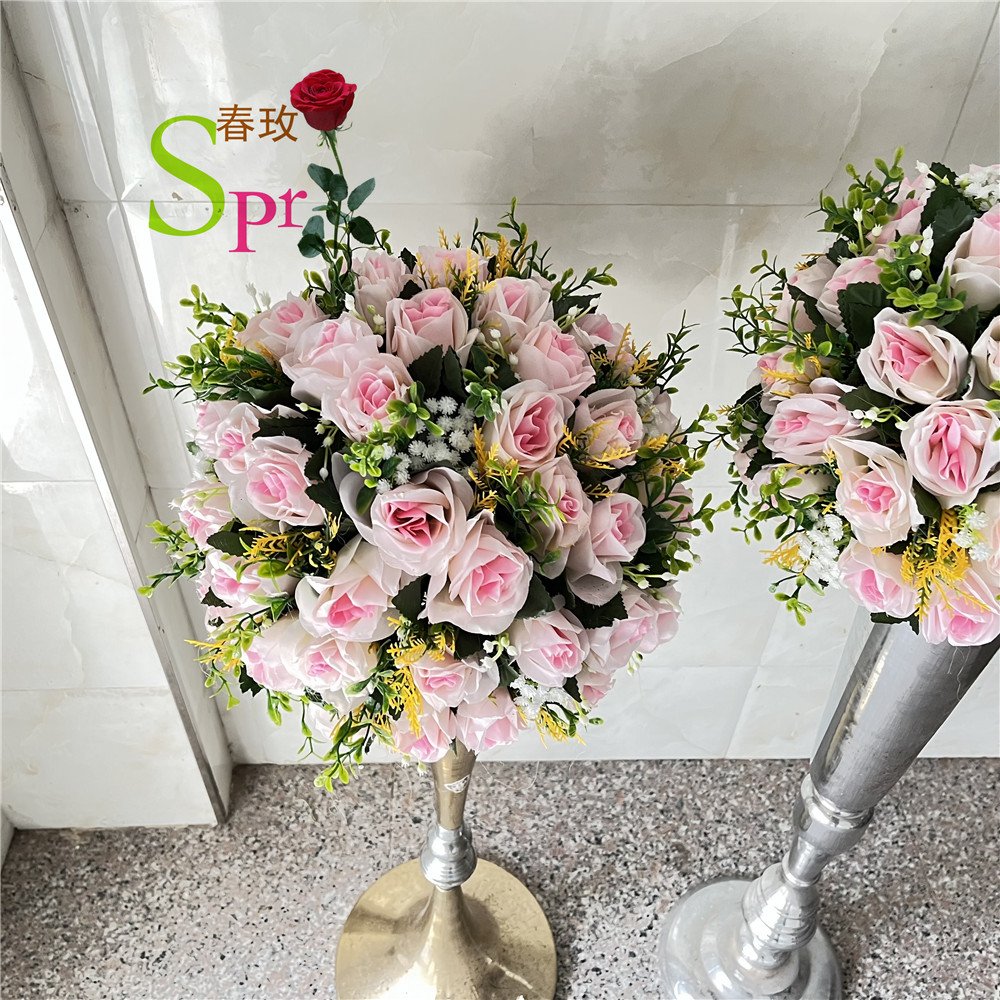 SPR Wholesale Decorative Artificial Rose Orchid Baby Breath Pampas Romantic Country Wedding Flower Arrangement