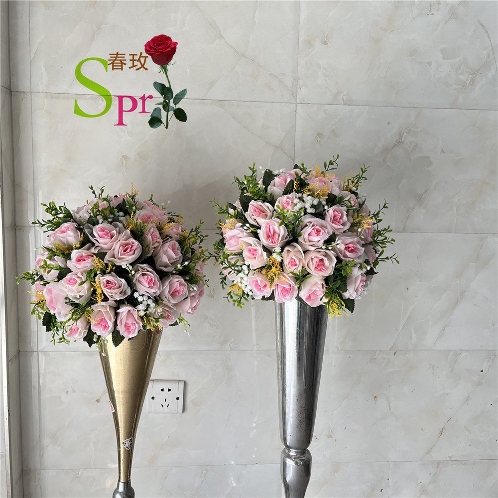 SPR Wholesale Decorative Artificial Rose Orchid Baby Breath Pampas Romantic Country Wedding Flower Arrangement