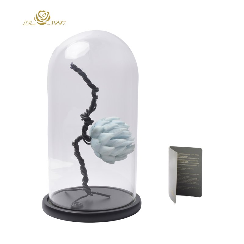 New product HFloral Home Decorative Display Preserved Flower Eternal 20*40 cm Preserved Artichoke in Glass Dome