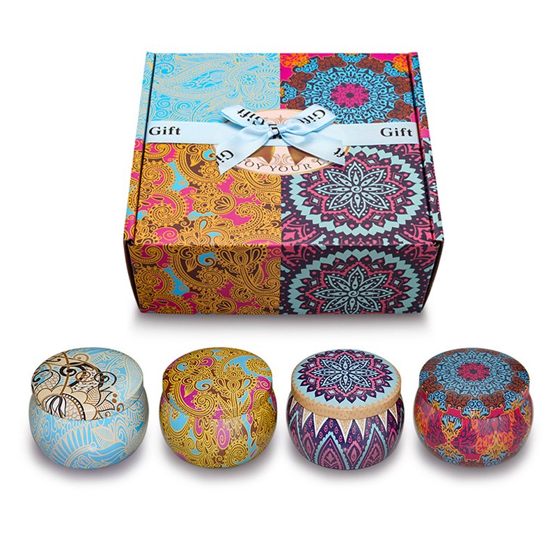 Manufacturer Hot Selling Home Decor Custom Round Can Tin 4pcs In Set Soy Wax Smokeless Scented Candles Gift Set