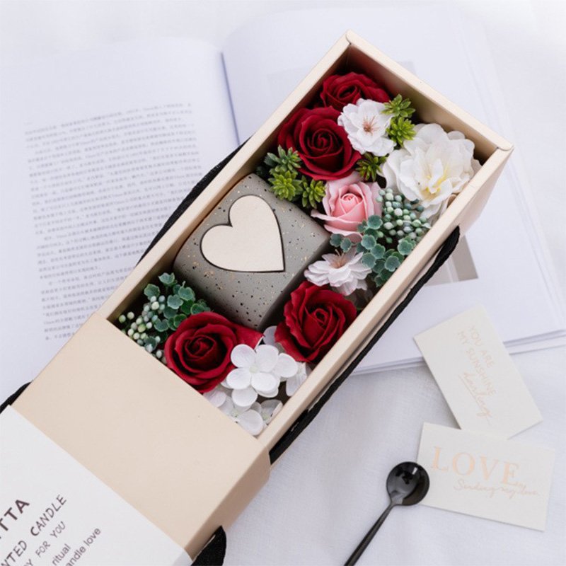 Top Selling Handmade Aroma Aromatherapy Romantic Preserved Soap Flower Pure Soy Wax Scented Candle Gift Set