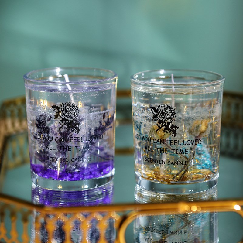 Hot sell scented candles private label,glass jar dried flower jelly scented candle,gel candle scented