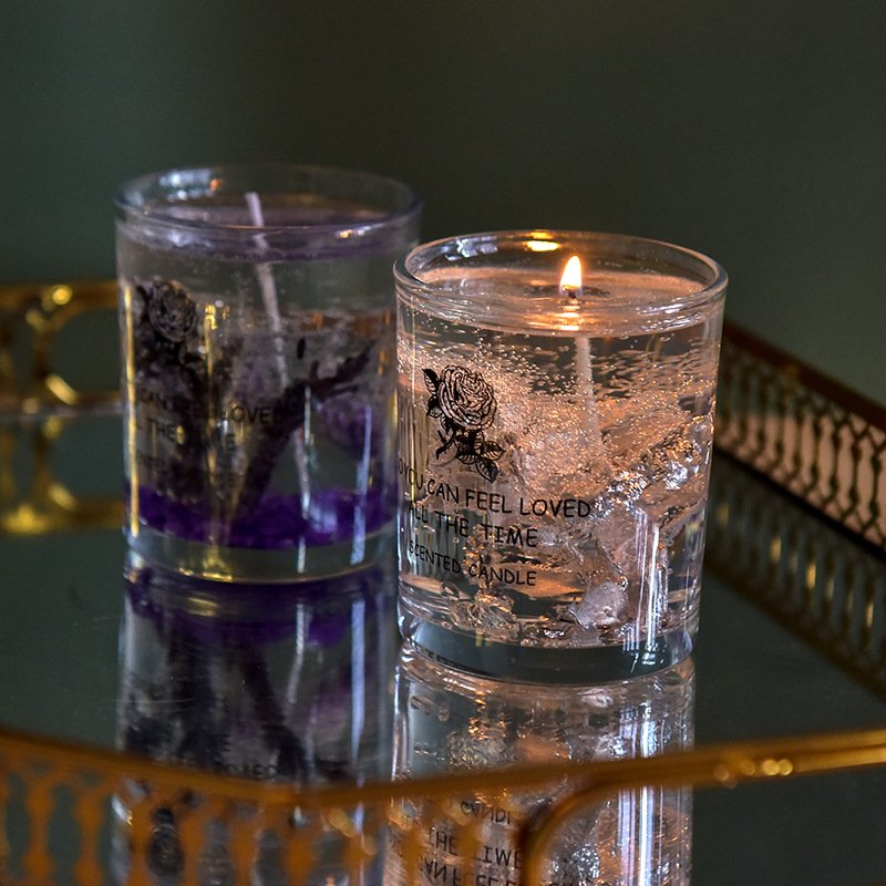 Hot sell scented candles private label,glass jar dried flower jelly scented candle,gel candle scented