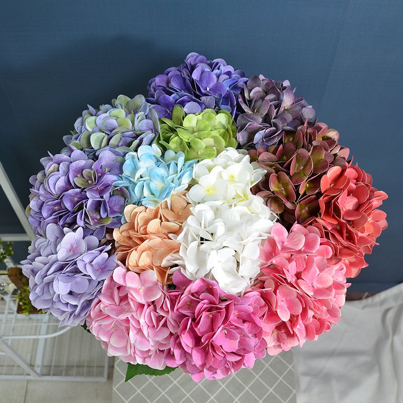 High Quality Diy Luxury LargeSilk Hydrangea Flowers Real Touch Artificial Colorful Latex Hydrangea Flower for Decoration