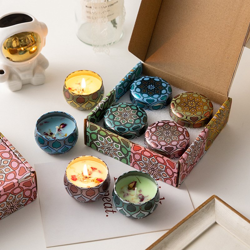 Luxury Wedding Gift 4Pcs Essential Oil Candle Custom Metal Tin Perfumed Soy Wax Scented Candle Gift Set