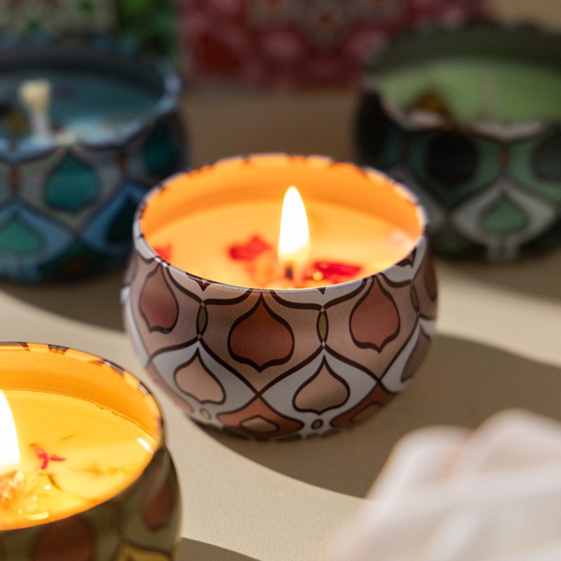 Luxury Wedding Gift 4Pcs Essential Oil Candle Custom Metal Tin Perfumed Soy Wax Scented Candle Gift Set