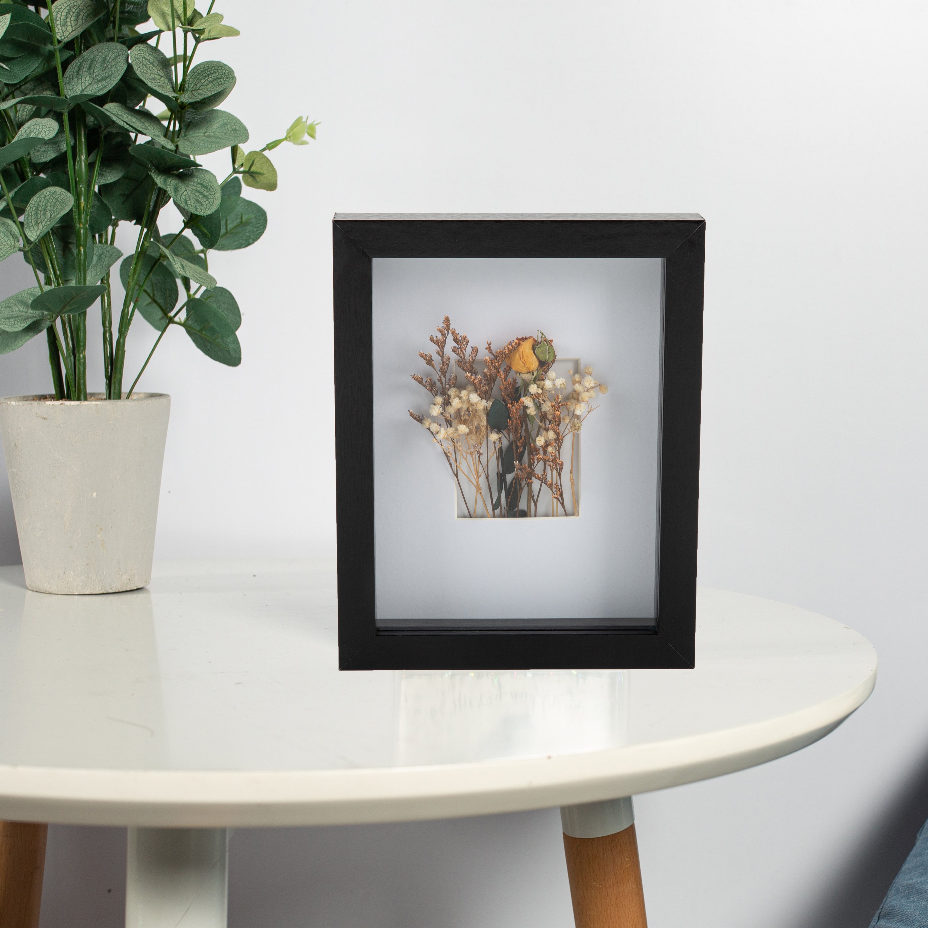 Sofine High Quality Customized Black DIY Dried Flower Display Wooden Shadow Box Frame With Glass