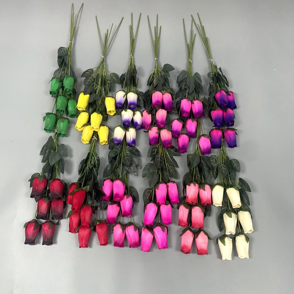 Home Gift Decorative Handmade Craft Bright Colors Natural Dry Flowers Big Wooden Rose Bud Bunch With Iron Stem