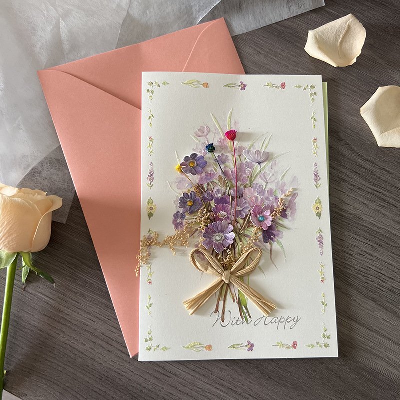 New Styles DIY Birthday Dried Flowers Greeting Cards handwritten greeting cards thank you cards for decor