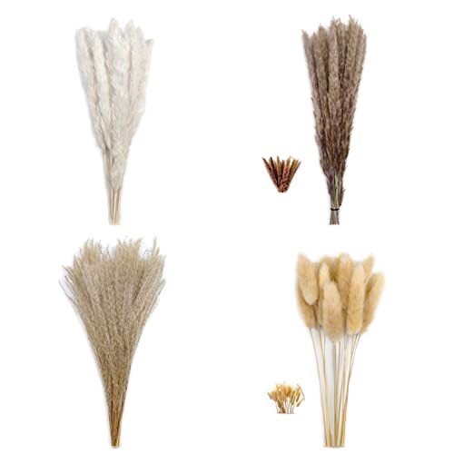 110 PCS Boho Table Deco Dried Pampas Grass Bouquet r, Bunny Tails Dried Flowers Brown Pompas Grass for home wedding decoration