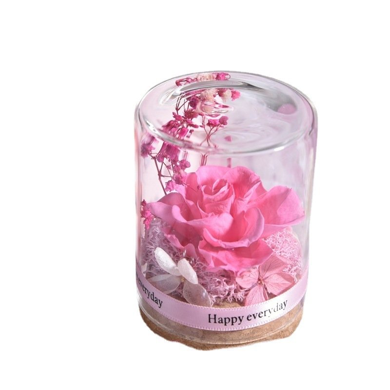 Hot Selling Gift Set Customized Lovely Mini Dried Flower Bouquet In Glass Dome For Valentine Day Gift Teacher Gift