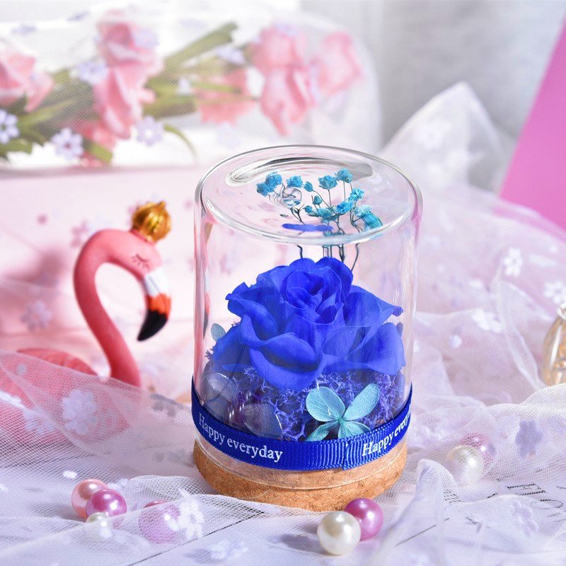 Hot Selling Gift Set Customized Lovely Mini Dried Flower Bouquet In Glass Dome For Valentine Day Gift Teacher Gift