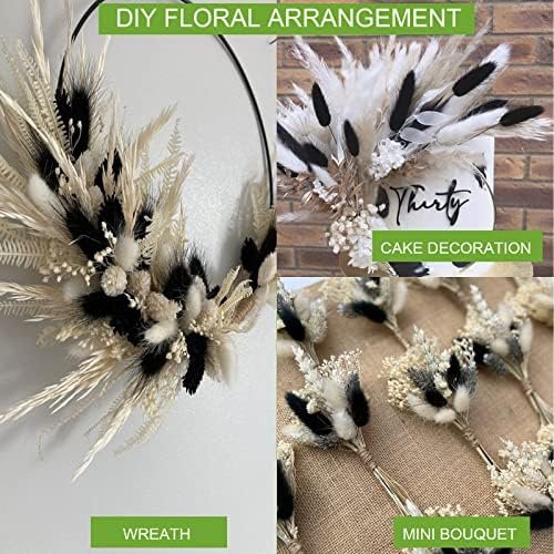 120pcs Black Dried Bunny Tail Flowers Mini Pampas Grass Natural Bunny Tail Grass Dried Flower Arrangement with Stem Dried Flower