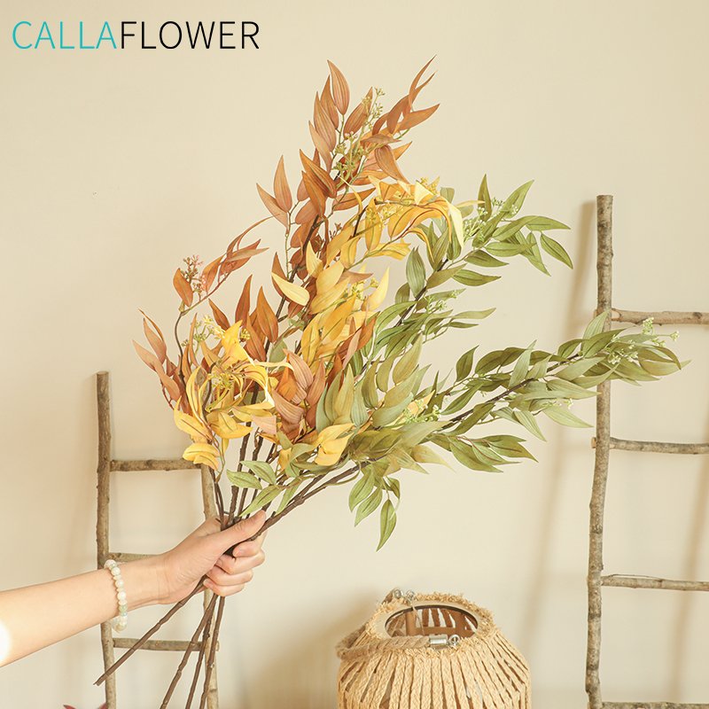 YC1049 Popular Artificial Decoration Dried Eucalyptus Oliver Willow Leaves Foliage Greenery For Decorative Flower