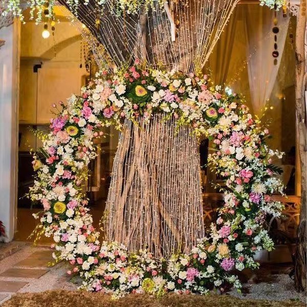 Decorative Artificial Flower Wedding Decoration Tags Dried Flower Pampas Grass Metal Wedding Arch Stand Floral Design Decor