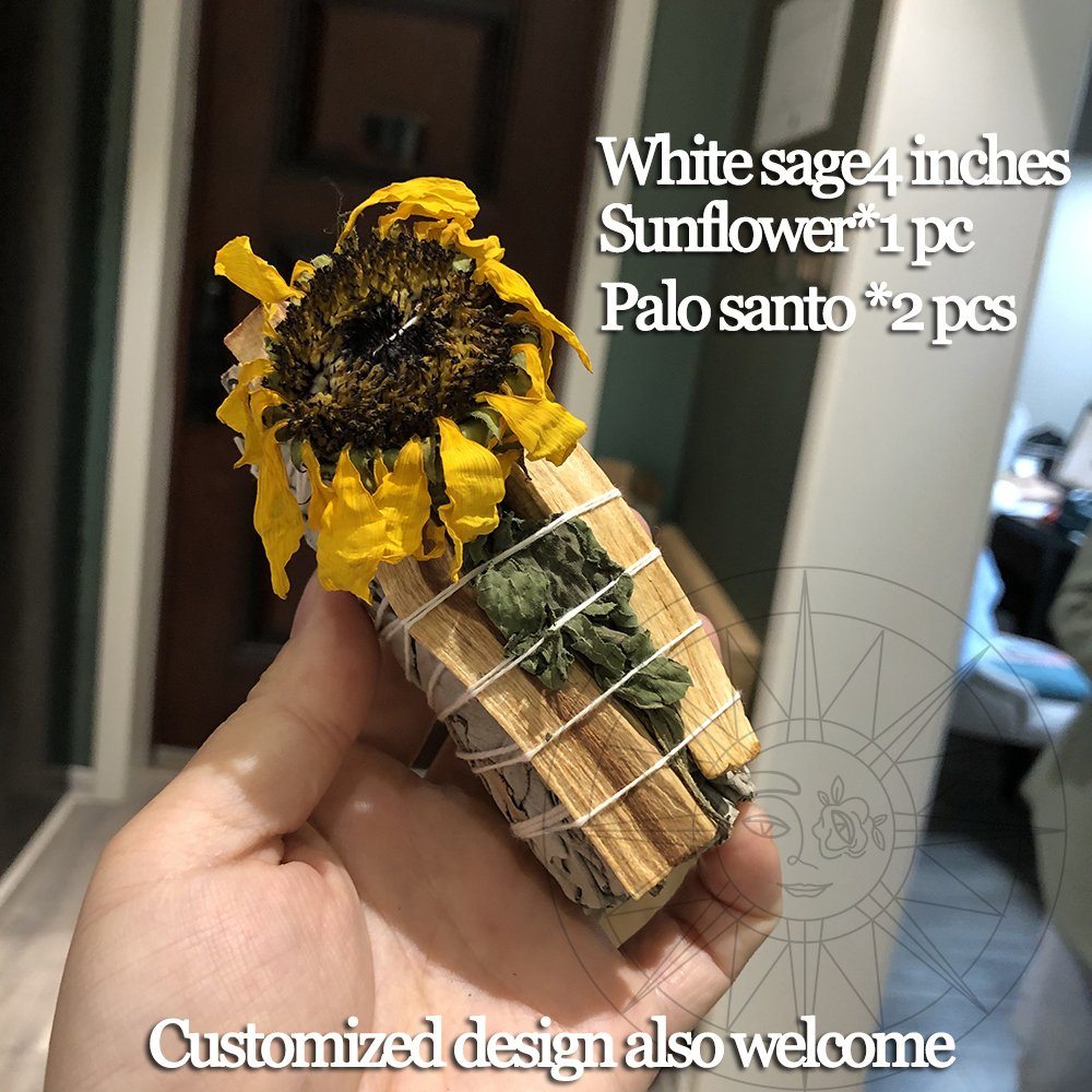 CELION Sage Sticks With Palo Santo With Dried Hand Picked CHINA Flowers & Herbs White California Sage Smudge Stick