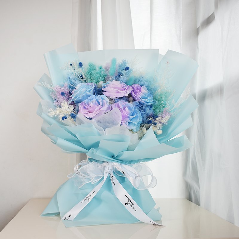 Wedding Favors Eternal blue Rose Bouquet Preserved Flower Bouquet Gift set For Girlfriend Valentine's day or gift sets for women