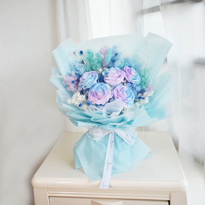 Wedding Favors Eternal blue Rose Bouquet Preserved Flower Bouquet Gift set For Girlfriend Valentine's day or gift sets for women