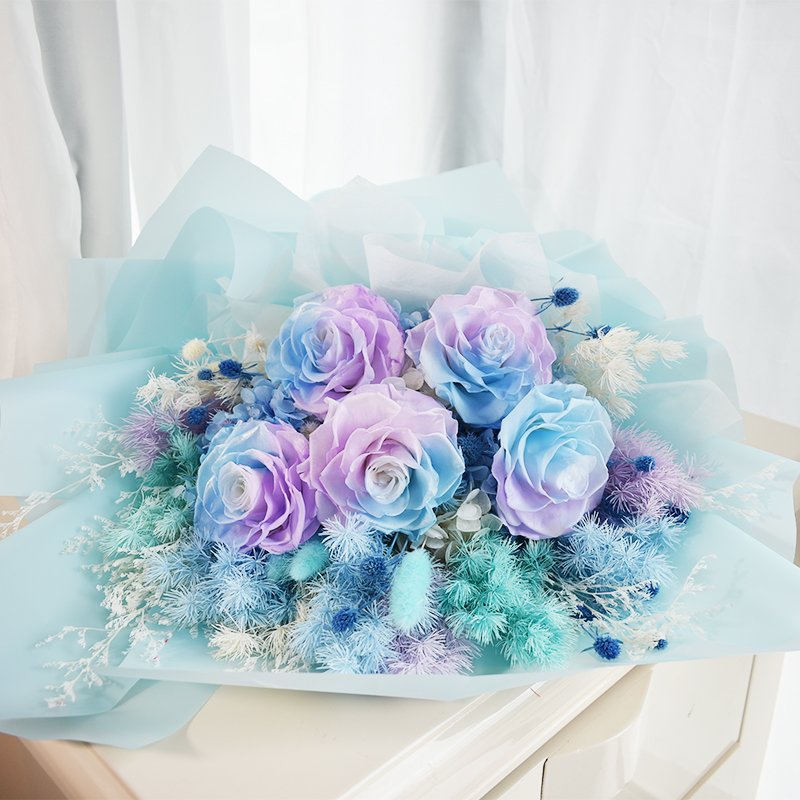 Wedding Favors Eternal blue Rose Bouquet Preserved Flower Bouquet Gift set For Girlfriend Valentine's day or gift sets for women