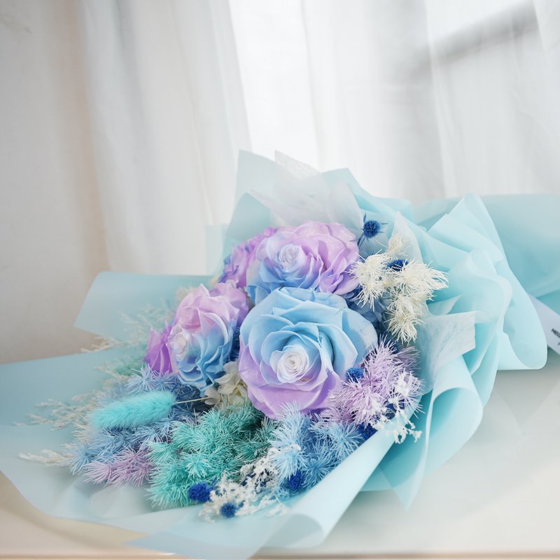 Wedding Favors Eternal blue Rose Bouquet Preserved Flower Bouquet Gift set For Girlfriend Valentine's day or gift sets for women