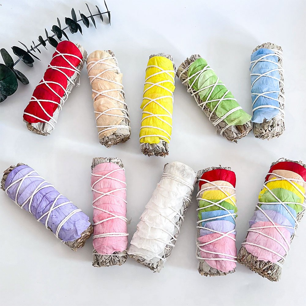 7 Chakra Rose Petals Organic White Sage Smudge Sticks Blue Sage Wand Bundle With Flowers Smudging Kit For Love