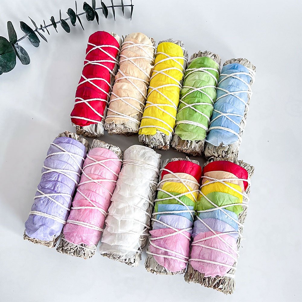 7 Chakra Rose Petals Organic White Sage Smudge Sticks Blue Sage Wand Bundle With Flowers Smudging Kit For Love
