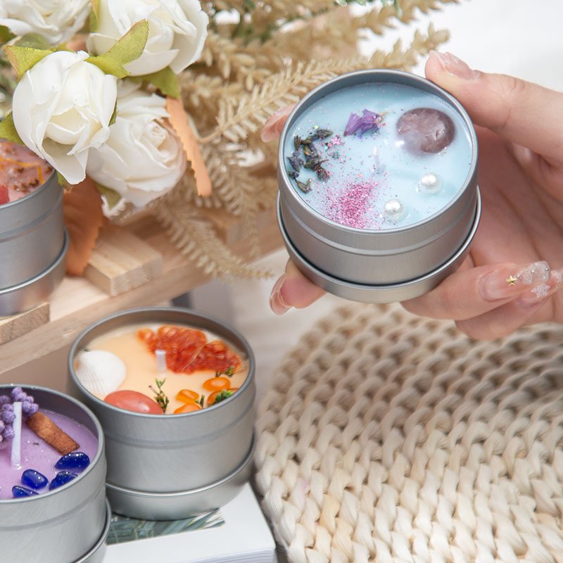 Private Label Dried Flower Handmade Crystal Manifiest Bulk Scented Soy Wax Candles