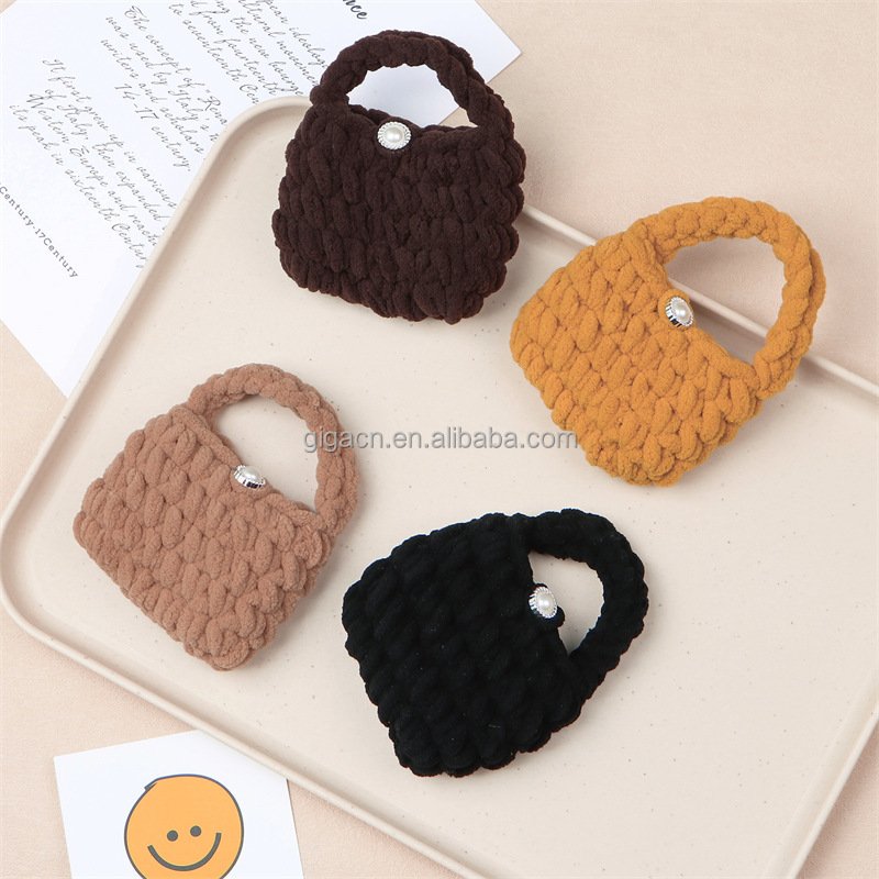 GIGA Top Popular Natural Real Flowers Wholesale Customization Mini Dried hand made Bouquet storage pink/blue crochet flower bag