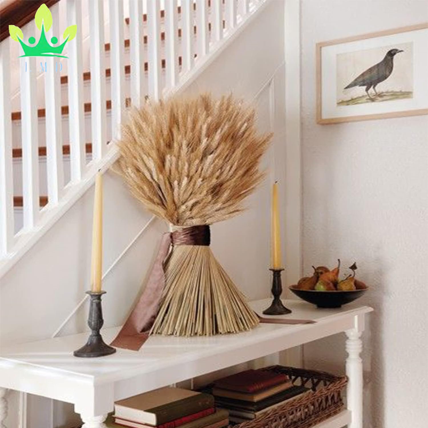 100 Pcs Dried Wheat Sheave Bundle Golden Natural Wheat Bouquet Bunch Dried Flower for Summer Farmhouse Table Wedding Party Decor