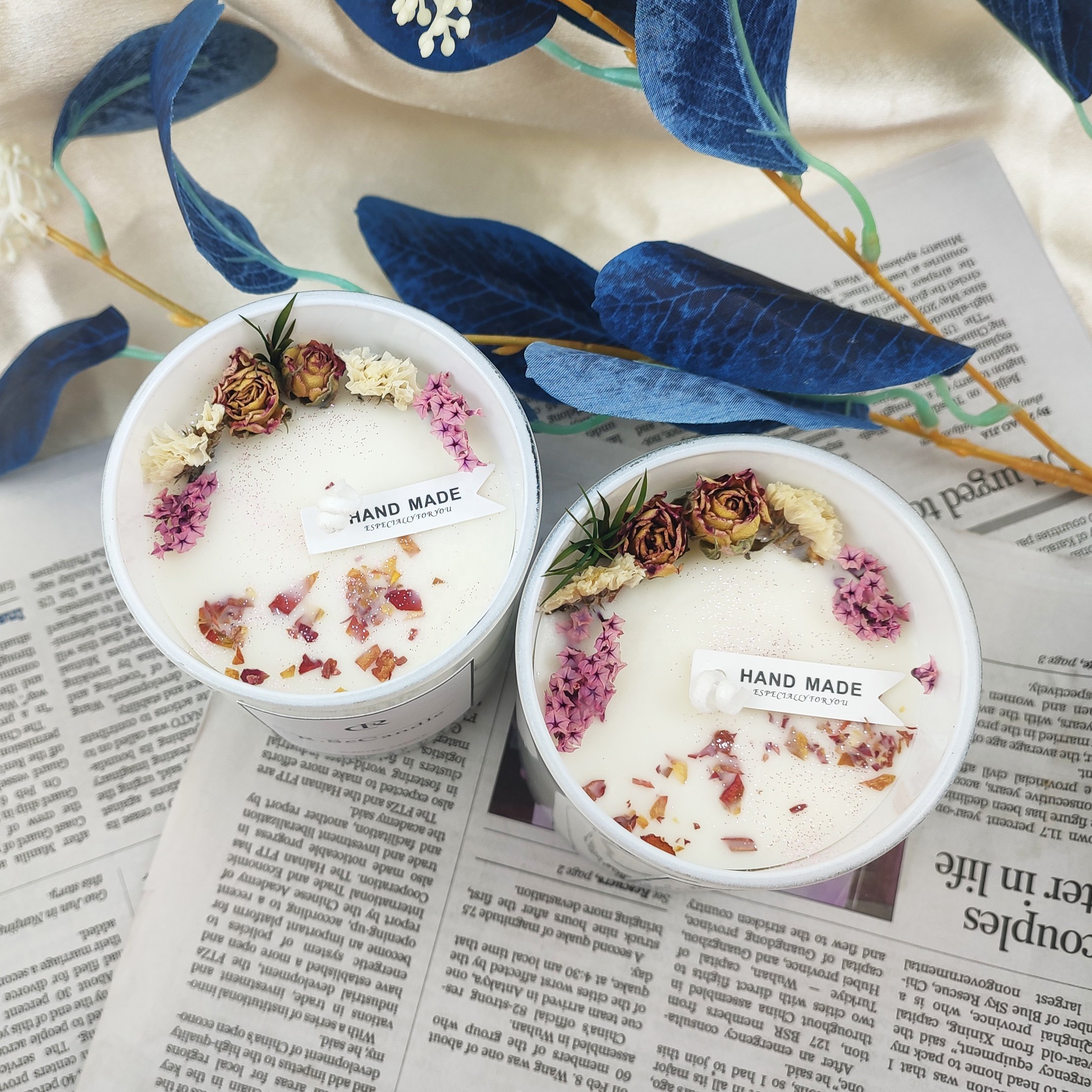 Hot Sale Professional hand make Custom Decoration Dry Flower Scented Aroma Candle for Home Decor Gifts