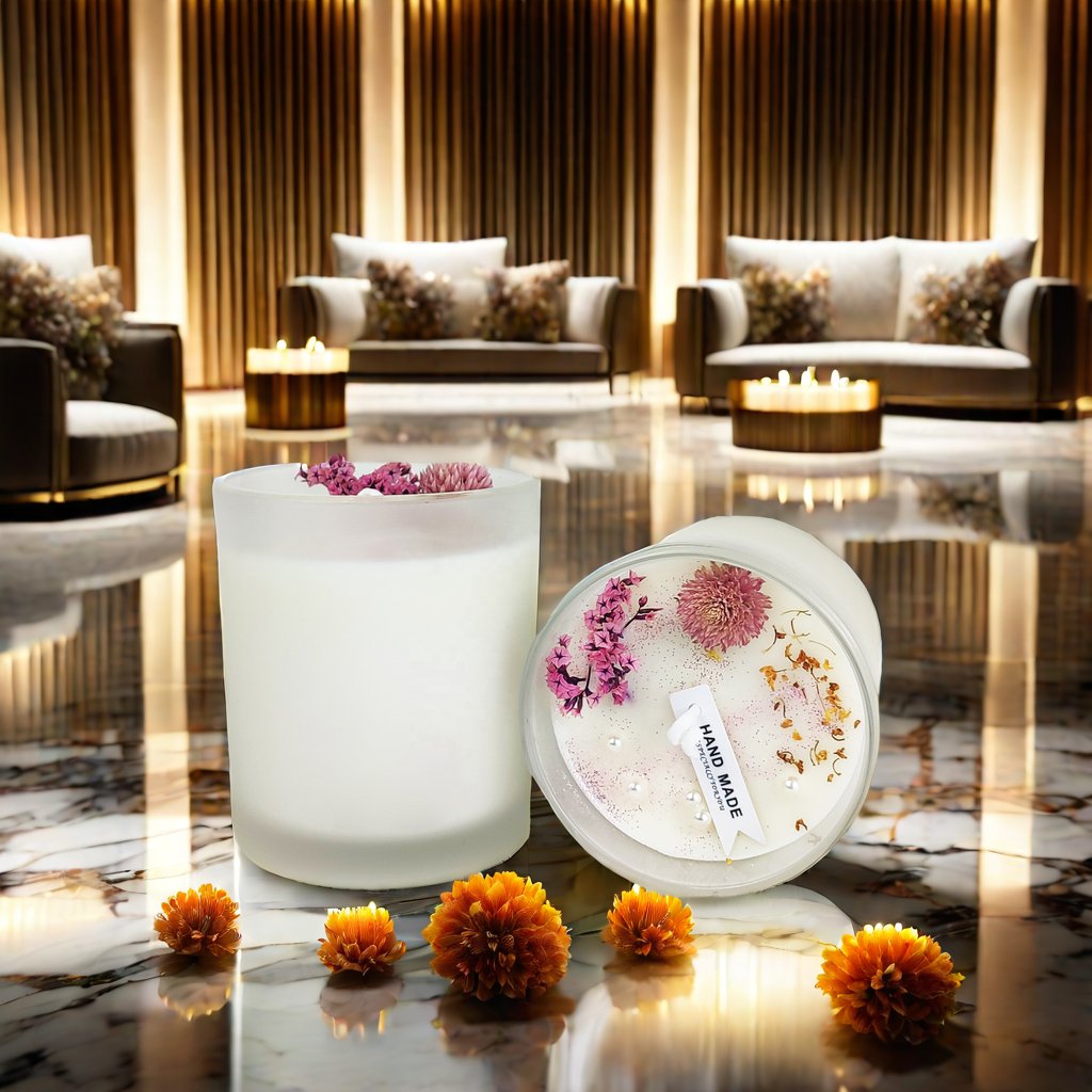 Hot Sale Professional hand make Custom Decoration Dry Flower Scented Aroma Candle for Home Decor Gifts