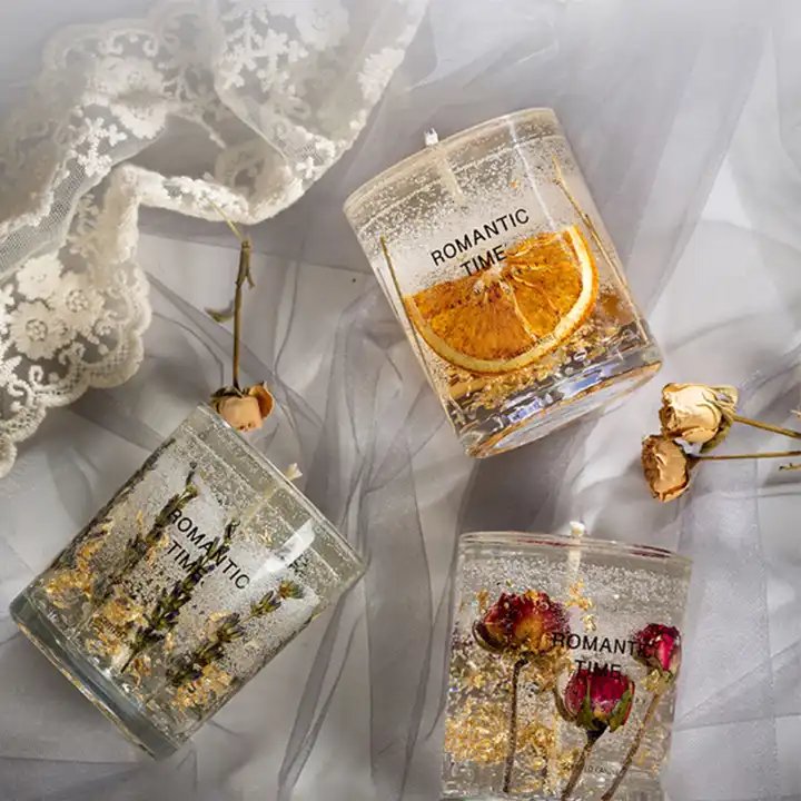 Wholesale Private Label Luxury Aromatherapy Home Decor Dried Flower Fruit Essential Oil Jell Gel Scented Candles Gift Sets