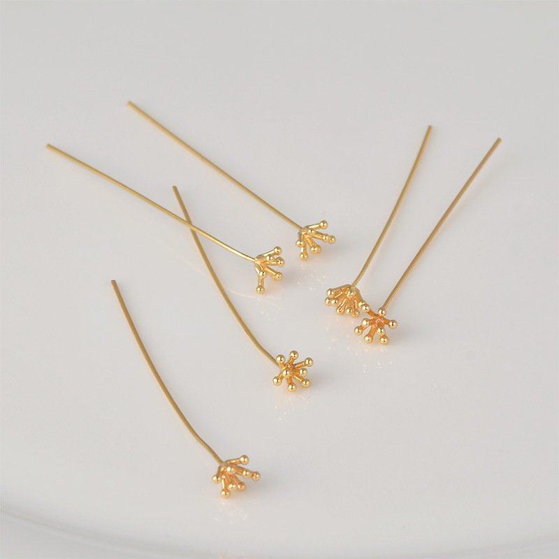 Copper-plated 18k true gold flower core ball needle diy handmade ear jewelry hairpin decoration basic accessories material