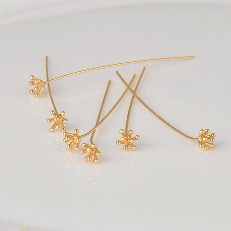 Copper-plated 18k true gold flower core ball needle diy handmade ear jewelry hairpin decoration basic accessories material