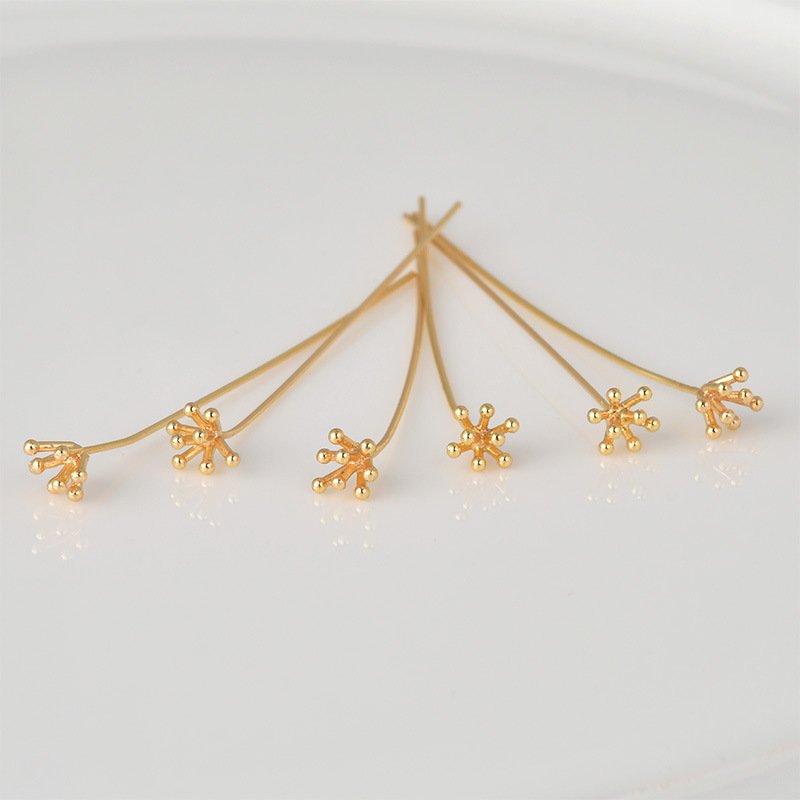 Copper-plated 18k true gold flower core ball needle diy handmade ear jewelry hairpin decoration basic accessories material