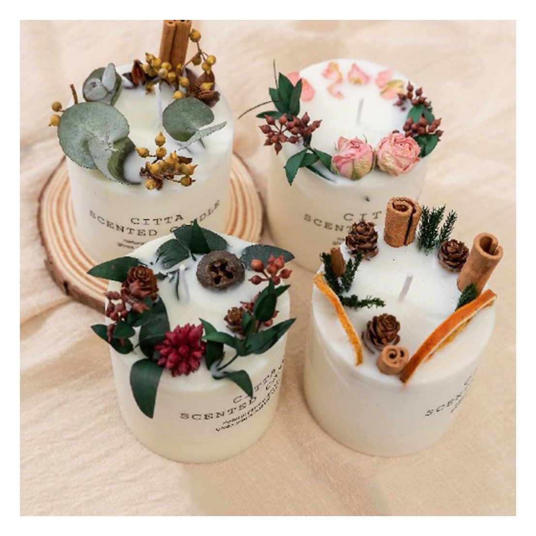 Flower print glass canned scented candles soy scented candle smokeless fragrance free sample scented candle with dried flowers