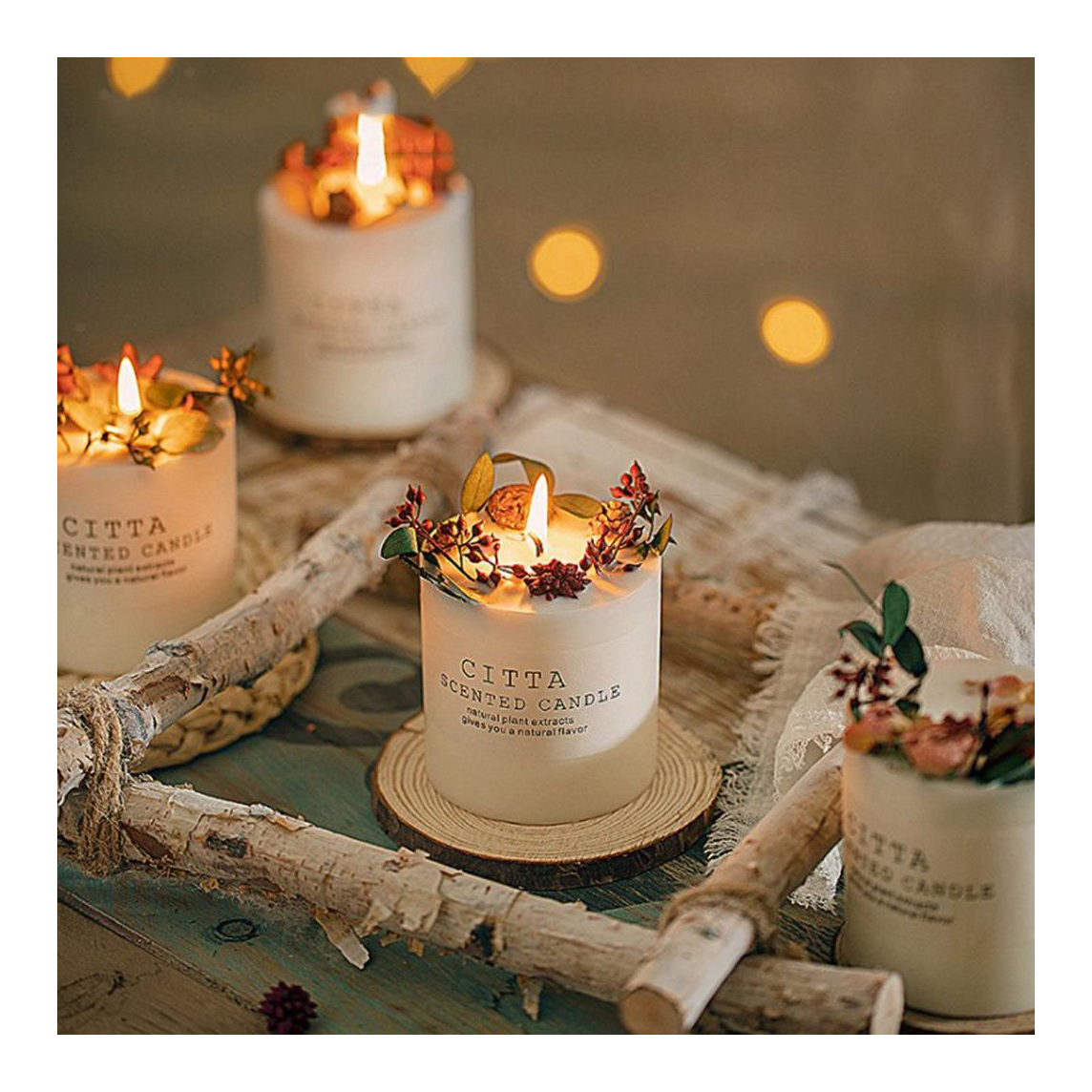 Flower print glass canned scented candles soy scented candle smokeless fragrance free sample scented candle with dried flowers