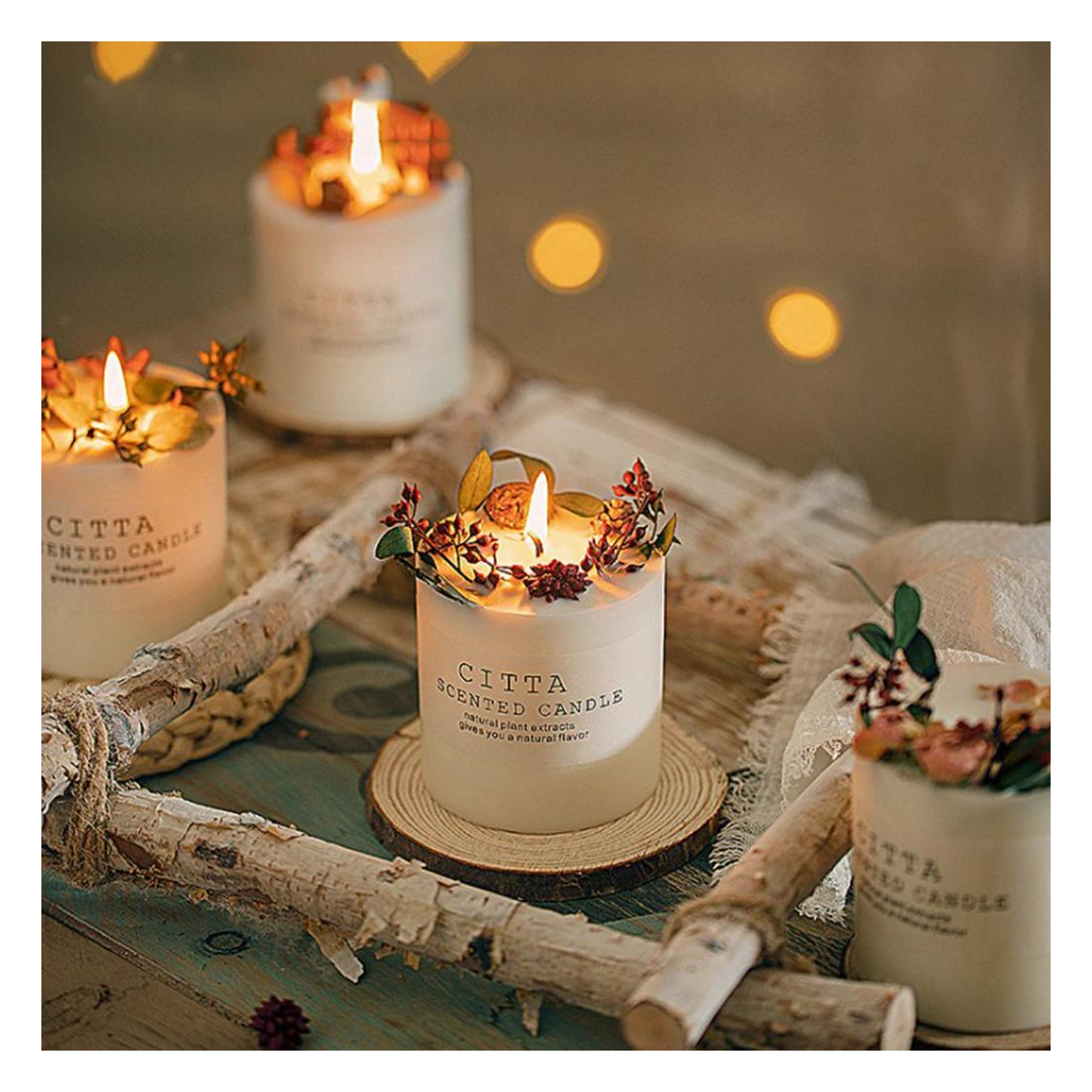 Flower print glass canned scented candles soy scented candle smokeless fragrance free sample scented candle with dried flowers