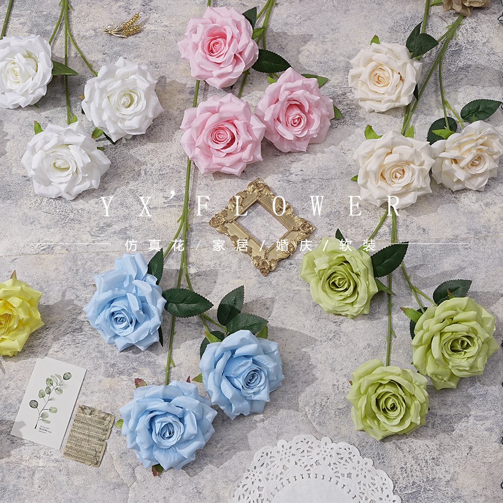 Simulation rose single 3-horn rose wedding holding flower home decoration decoration ornaments rose wholesale ornaments