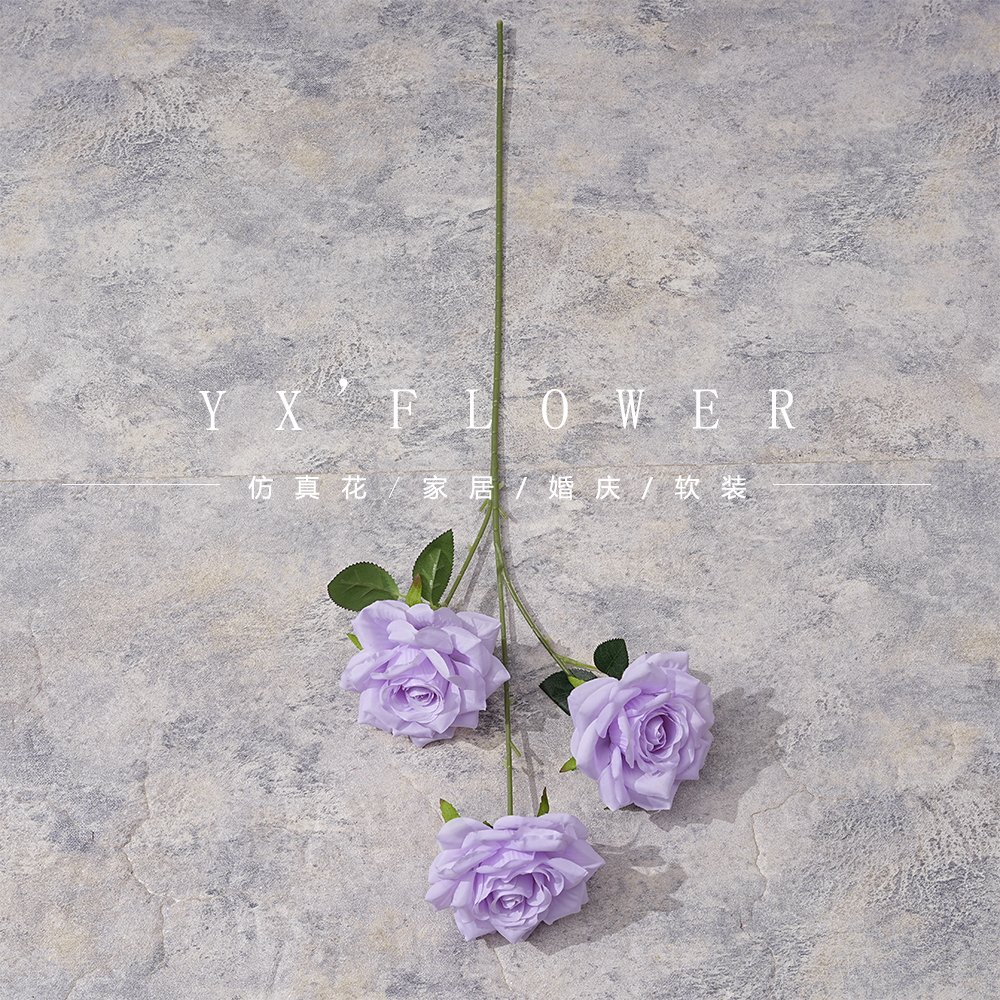 Simulation rose single 3-horn rose wedding holding flower home decoration decoration ornaments rose wholesale ornaments